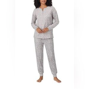 Nautica Women's 2 Piece Fleece Pajama Sleepwear Set Gray Star Size M